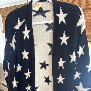 Maeve Black and White Star Open Front Sweater Cardigan